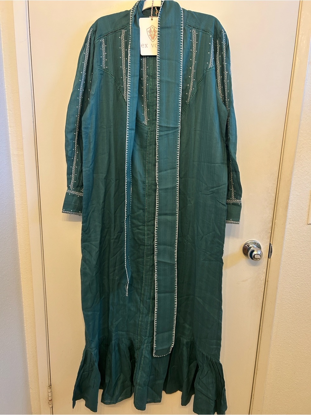 Ex Voto Teal Embroidered Button-Front Maxi